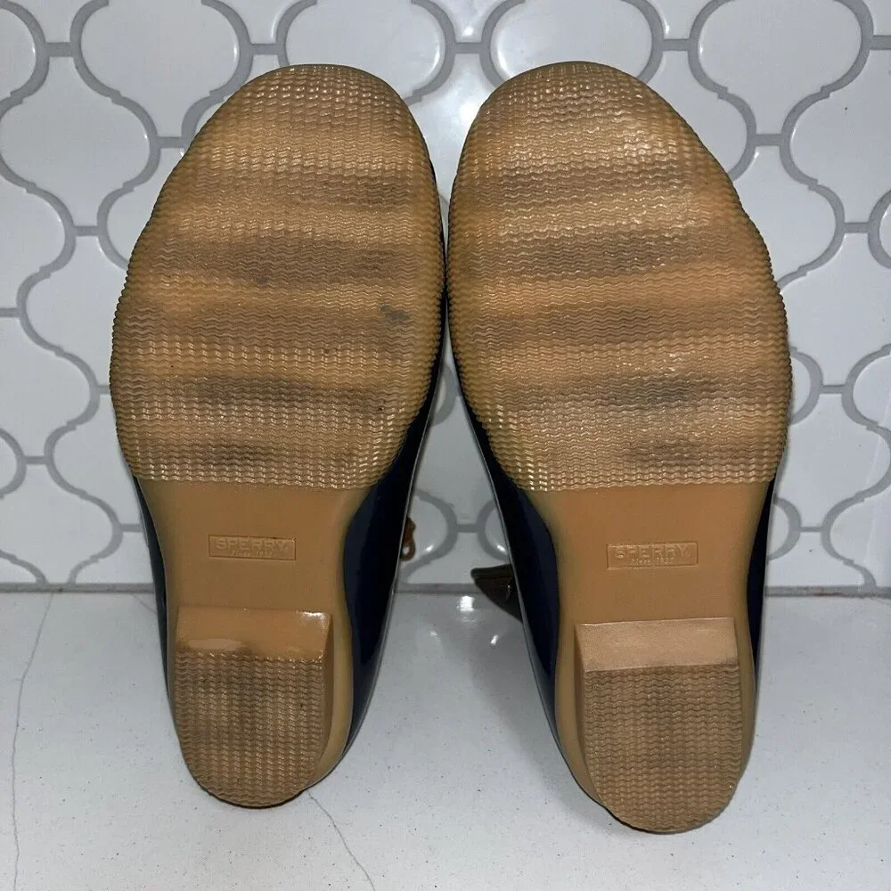 SPERRY Women's Saltwater Duck Boot Leather Size 9 US Brown Blue Gum Rubber Zip